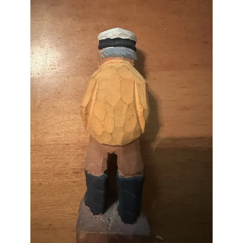 Hand-Carved Wood Sailor Captain Figurine w/ Pipe Nautical Folk Art